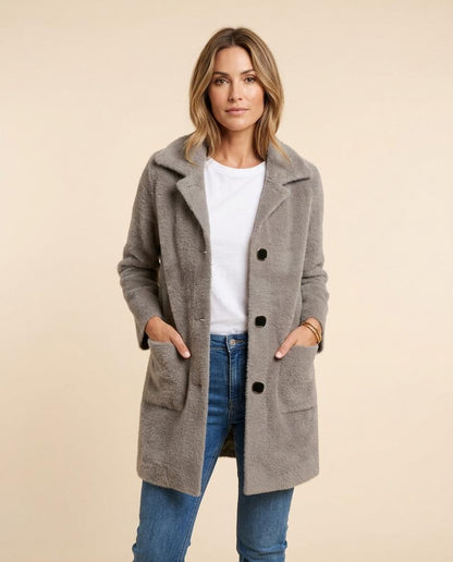 Madline24 - Valom | Geknöpfter Plüsch Mantel Damen