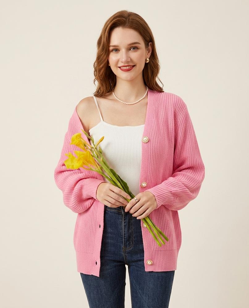 Madline24 - Lelen | Gerippt Geknöpft Cardigan Damen