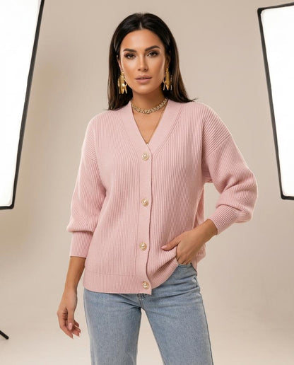 Madline24 - Lelen | Gerippt Geknöpft Cardigan Damen