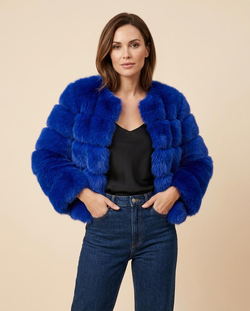 Madline24 - Nehal | Fellartig Kragenlos Jacke Damen