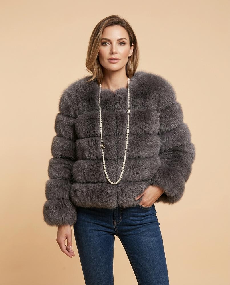 Madline24 - Nehal | Fellartig Kragenlos Jacke Damen
