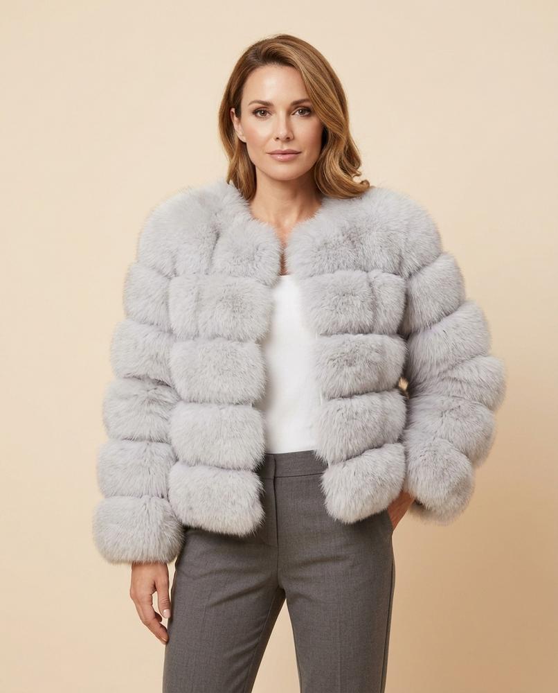 Madline24 - Nehal | Fellartig Kragenlos Jacke Damen